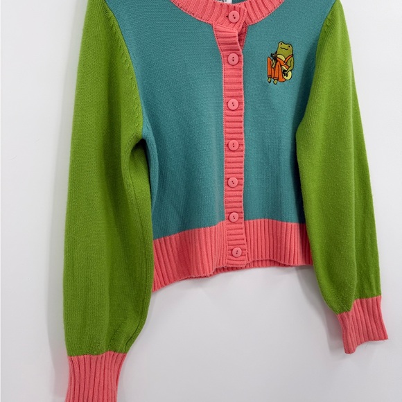 Unique Vintage Frog Embroidered Colorblock Cardigan Sweater in Multi | M/L - Picture 5 of 6